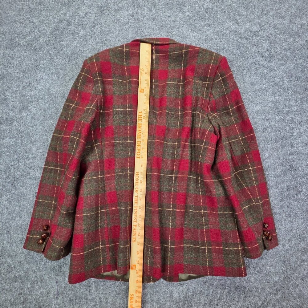 L.L. BEAN Vintage Red Plaid Leather Button Wool Blazer Womens 12 Classic Holiday - Picture 9 of 12